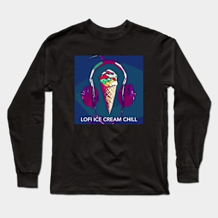 Lofi Ice Cream Chill logo (blue background) Long Sleeve T-Shirt